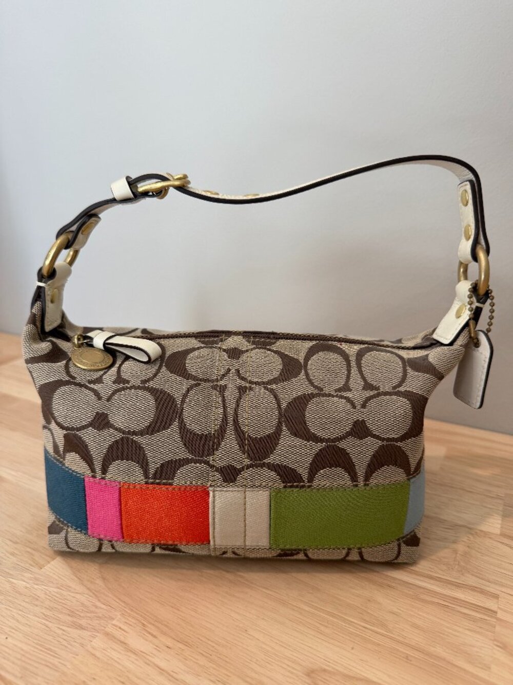 Vintage Y2K Coach 40540 Signature Multi-Color Stripe Demi Pouch Handbag